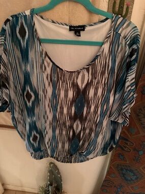 I.N. Studio Turquoise and Black Southwest -Print Scoop Neck Tunic